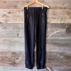 Athleta Womens Cabo Linen Jogger 4 Black Casual Travel Drawstring‎ Beach Comfy